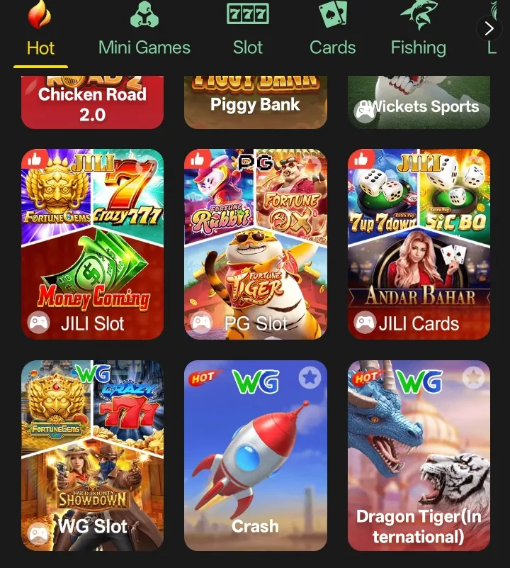 H555 Game slot and card titles including JILI Slot, PG Slot, and Dragon Tiger