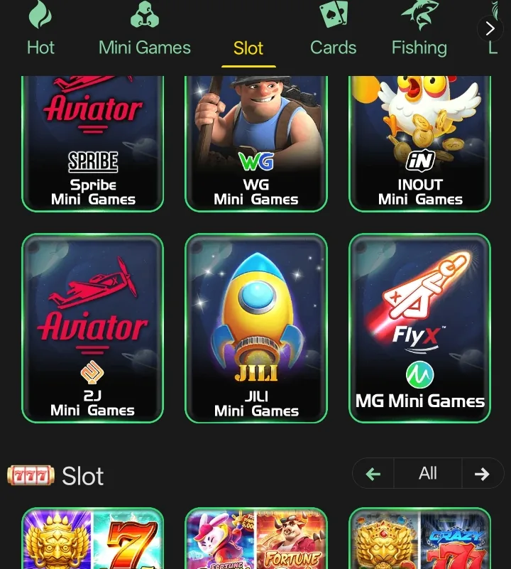 H555 Game mini games and slot titles including Aviator and FlyX